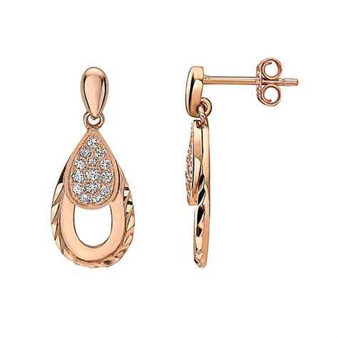 18k Rose Gold Sterling Silver Cubic Zirconia Drop Earrings