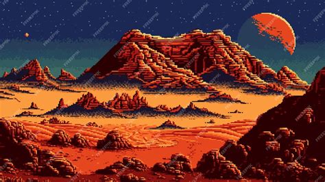 Premium Vector 8 Bit Pixel Mars Planet Surface Landscape Ai Generated Retro Pixel Art Game