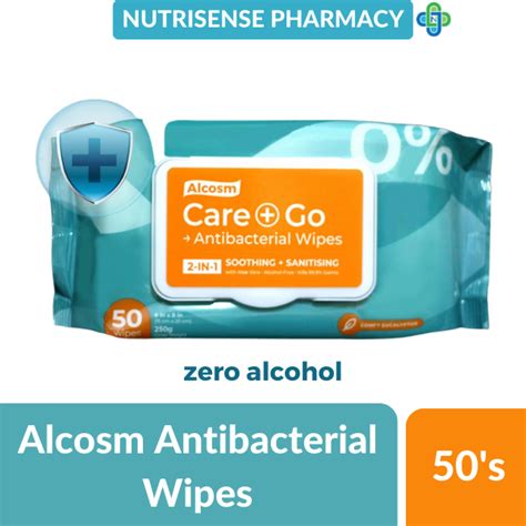 Alcosm™ Antibacterial Wipes 50 Wipes 50s X 1 Pack Zero Alcohol