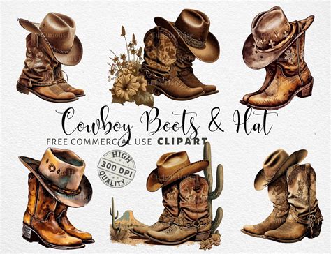 Cowboy Boots And Hat Clipart PNG Cowgirl Boots Clip Art Commercial Use