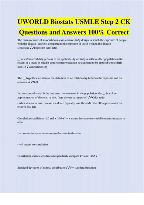 UWORLD Biostats USMLE Step 2 CK Questions And Answers 100 Correct