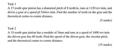 Solved Task 1 A 17 Tooth Spur Pinion Has A Diametral Pitch Chegg