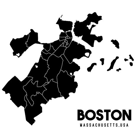 Boston Neighborhoods Printable Map Boston Map Poster Boston Etsy