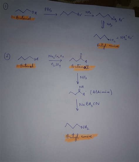 Solved Propose Two Methods Of Synthesis Of Butylamine From 1 Butanol