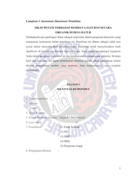 Pdf Lampiran Instrumen Kuesioner Penelitian Sikap Petani