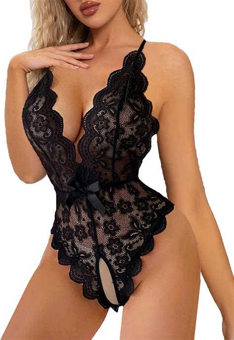 Xspqgq Women Deep V Teddy Lingerie Sexy Lace Bodysuit One Piece Floral Lace Babydoll At Amazon