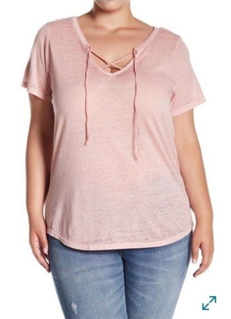 Planet Gold Lace Up V Neck Stretch Sheer Knit Top Size 3x Tee Blush