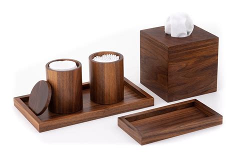 Walnut Wood Bathroom Set Tray Tissue Bathroom Vanity Tray Walnut