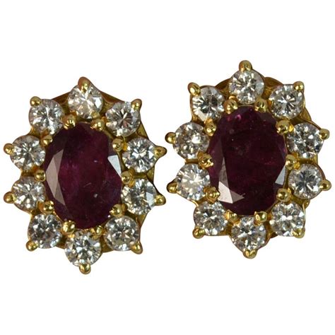 Ruby And Diamond Cluster Earrings In 18 Carat Gold For Sale At 1stdibs