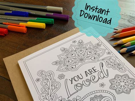 Printable Encouragement Card You Are Loved Coloring Cards Etsyde