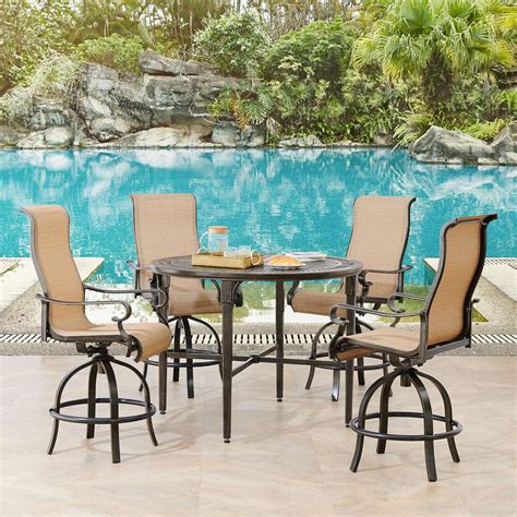 Hanover Brigantine 5 Piece Aluminum Outdoor Dining Set With 4 Contoured Sling Swivel Chairs And