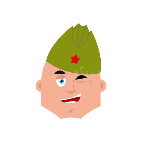 Soviet Soldier Wink Emoji Retro Russian Warrior Merry Emotions Stock