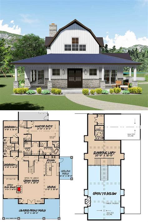 3 Bedroom Two Story Modern Farmhouse With Sleeping Loft Floor Plan