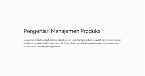 Pengertian Manajemen Produksi