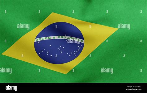 National Flag Of Brazil Waving 3D Render Brazil Flag Textile Or