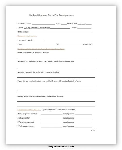 Printable Medical Consent Form For Grandparents