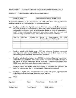 Fillable Online Opm Attachment 2 FEHB Information And Certification