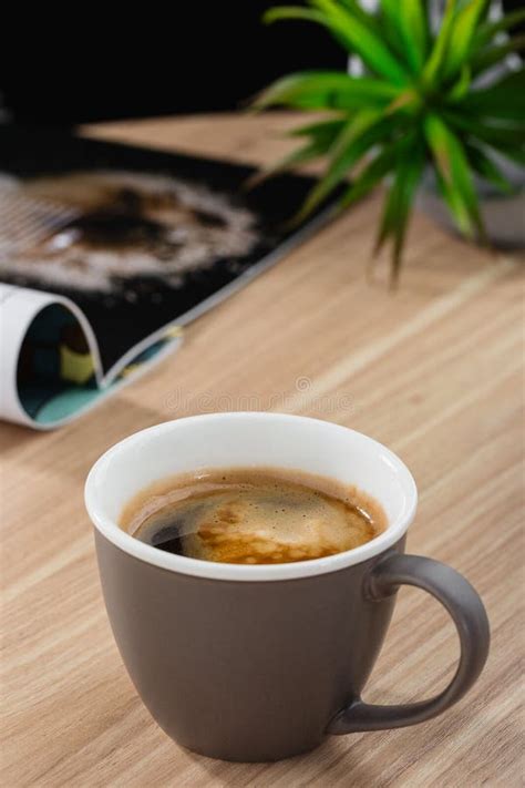 Hot Americano Coffee In Gray Cup On The Table Stock Photo Image Of Froth Breakfast