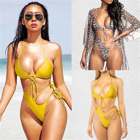 Custom Yellow Solid Swimsuit Triangle Bikini Set 2 Piece Women Swimwear