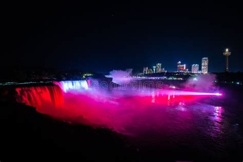 NIagara Falls Illuminated with Color Lights at Night Stock Image ...