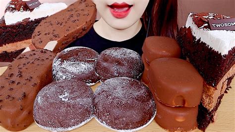 Asmr Chocolate Ice Cream🍫 Chocolate Cream Cake Mukbang 바삭한 초콜릿 아이스크림 초코크림 케이크 먹방 Eating Sounds