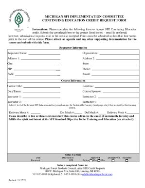 Fillable Online SFE Credit Request Form Sfi Sustainable Forestry