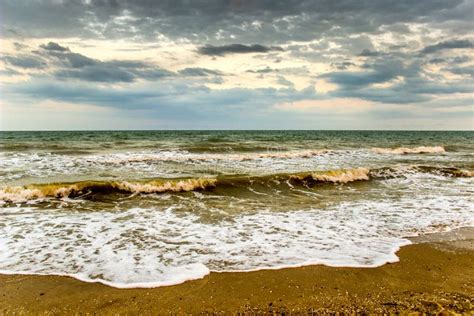 The Evening Sea Landscape At The Stormy Weather Azov Sea Ukraine