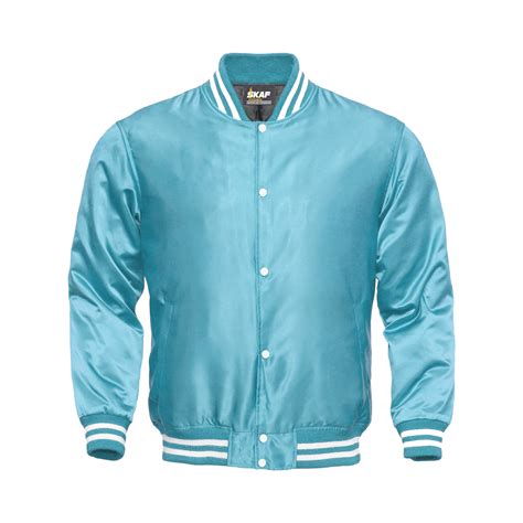 Light Weight Satin Bomber Varsity Jacket Light Blue Skaf Impex