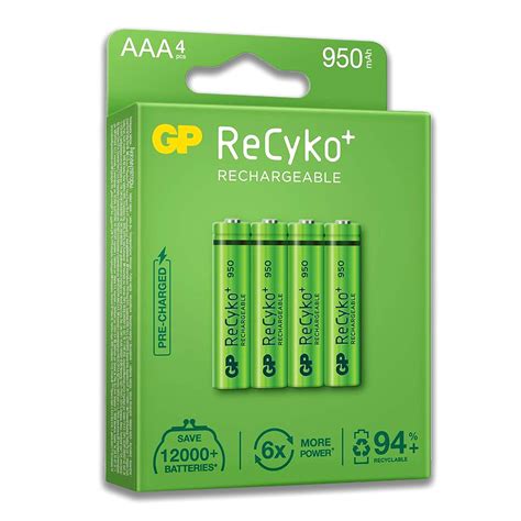 GP ReCyko Rechargeable AAA 950mAh 4Pcs Batteries 6X More Power Pre