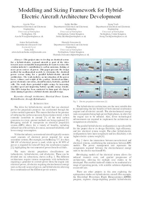 Modelling And Sizing Framework For Hybrid Electric Aircraft