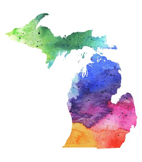 Watercolor Map Of Michigan In Rainbow Colors Painting By Andrea Hill