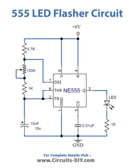 Flashing Led Using 555 Timer Circuit Diagram Led Flasher Cir