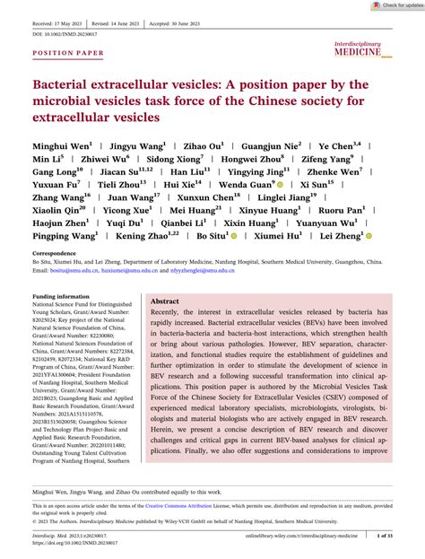 PDF Bacterial Extracellular Vesicles A Position Paper By The