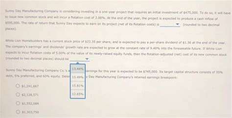 Solved Sunmy Day Manufacturing Company Is Considering Chegg