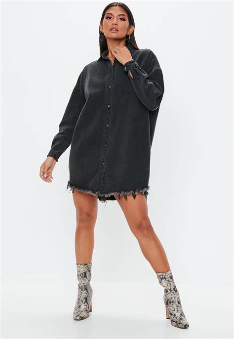 Missguided Black Oversized Denim Shirt Dress Lyst