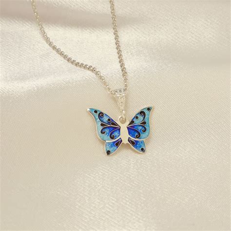 Cloisonne Enamel Butterfly Pendant Handmade Georgian Enamel Dainty