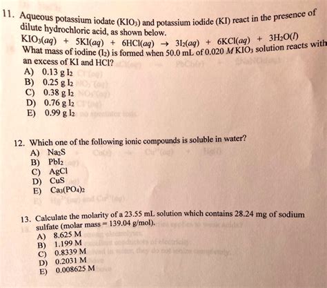 Solved Aqueous Presence Of Potassium Iodate Kios And Polassium