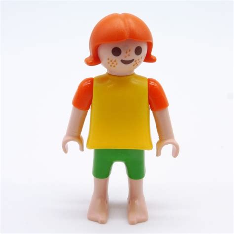 Playmobil Enfant Fille Vert Jaune Orange Pieds Nus