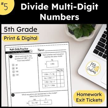 Divide Multi Digit Whole Numbers Worksheets Iready Math Th Grade