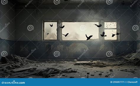 Crows In A Ruined School Building Royalty Free Stock Photography