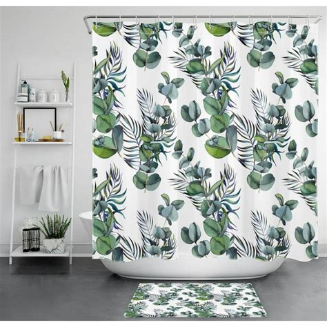 Elegant Oasis Watercolor Eucalyptus Leaf Shower Curtain With