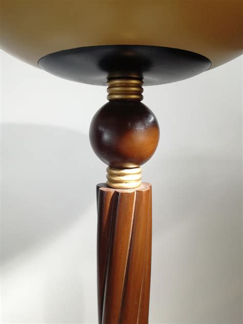 French Style Art Deco Wood And Brass Floor Lamp Torchiere For Sale At 1stdibs Art Deco