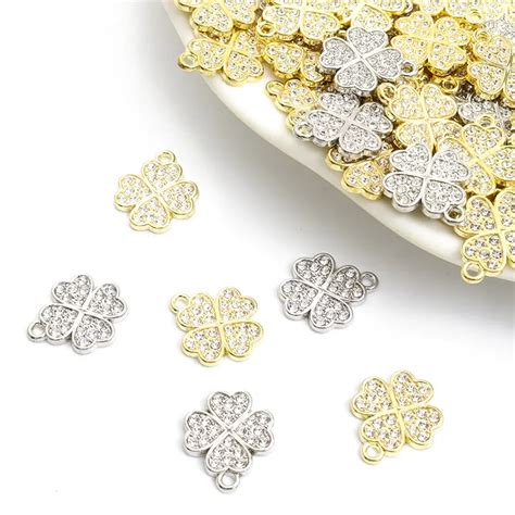 Four Leaf Clover Full Rhinestones Charms Pcs Simple Jewelry Findings