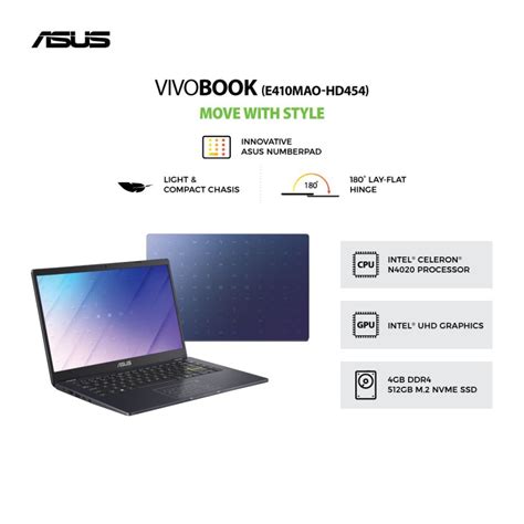 Jual Asus E410mao Hd454 Celeron N4020 4gb 512gb Ssd W10 Ohs Peacock