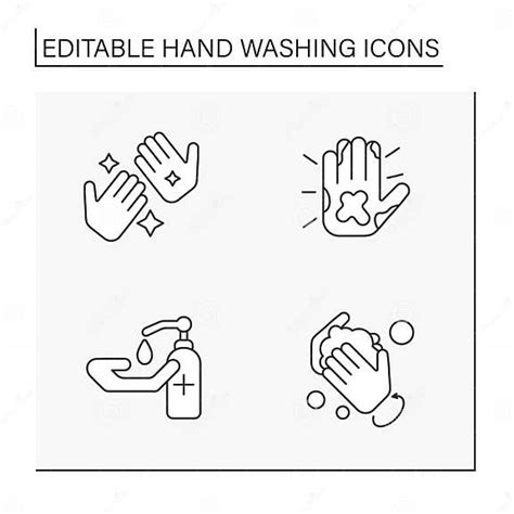 Hand Washing Line Icons Set Stock Vector Illustration Of Hand