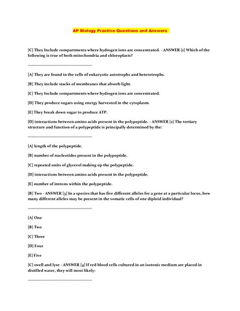 Ap Biology Practice Questions And Answers Browsegrades