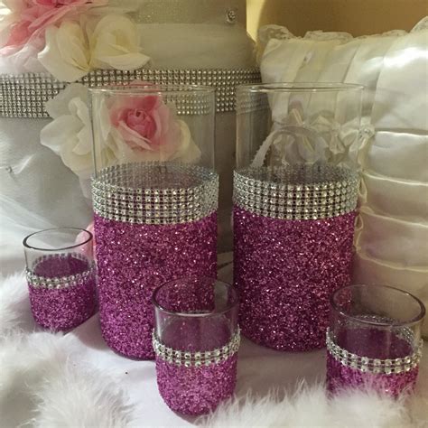 Wedding centerpiece pink glitter vase 2 vases and 3 | Etsy