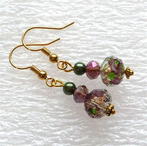 Dainty Lilac And Green Floral Earrings Womans Earrings Etsy Etsy