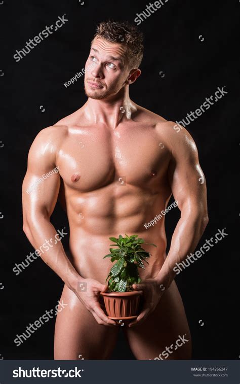 Naked Bodybuilder Holding Flower Pot Stock Photo Shutterstock