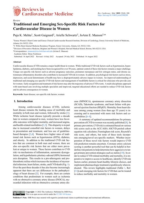 Pdf Traditional And Emerging Sex Specific Risk Factors For